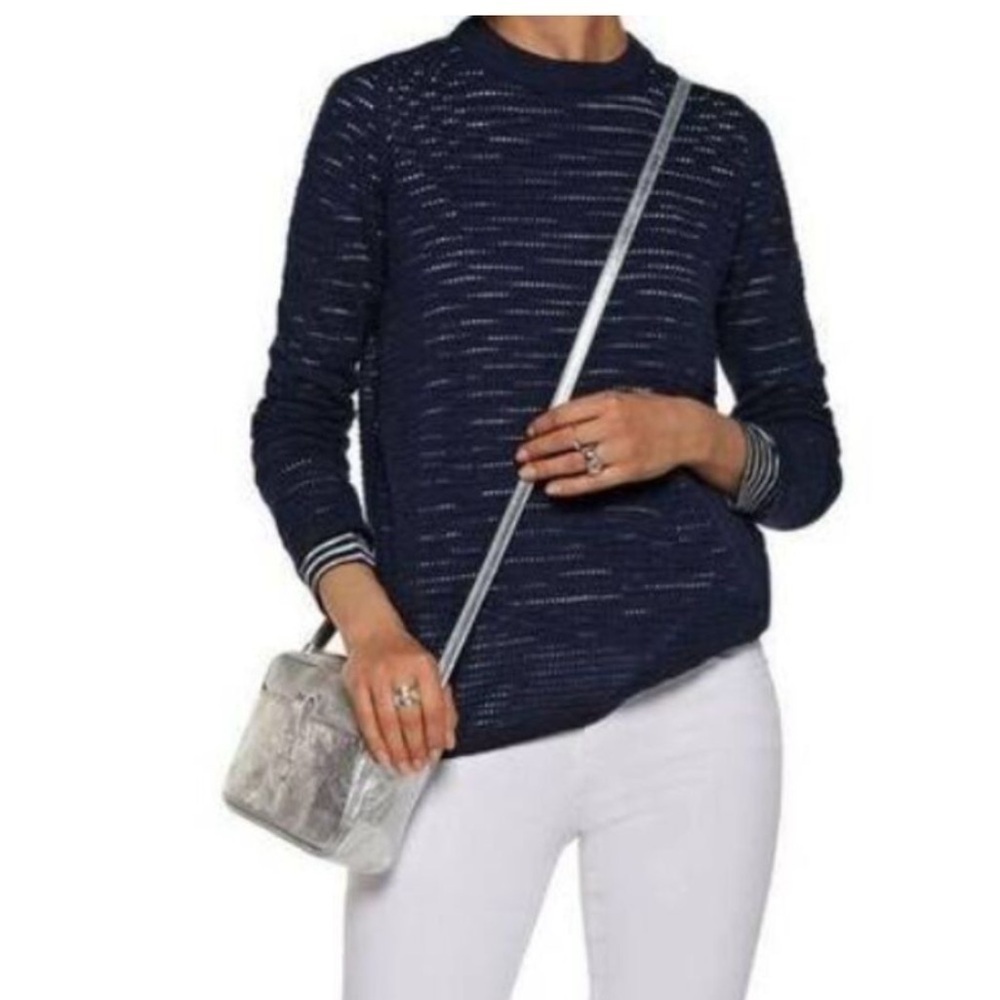 Equipment Femme Joanne Sweater Top Womens Large Linen Cotton Mesh Capsule